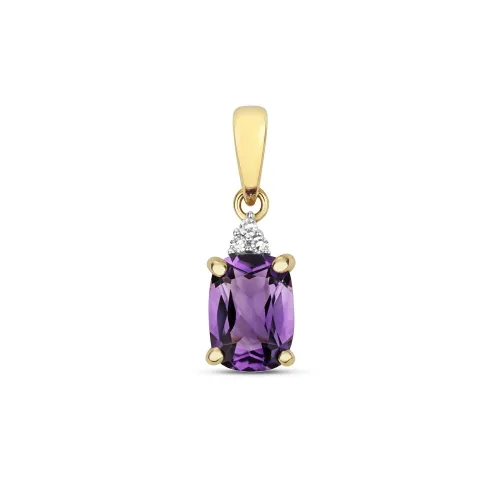 Diamond & Cushion  Amethyst 0.84ct - Pendant 9ct Gold